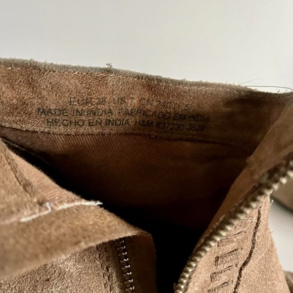 H&M Leather Khaki Frill Heeled Boots - Picture 5 of 7